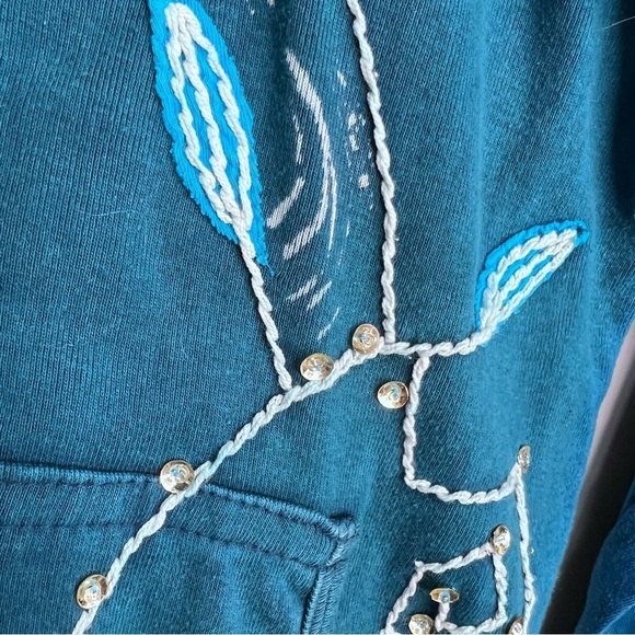 Rising International Stonewash Blue Zip up Hooded Jacket Size Small Embroidered - Picture 8 of 10